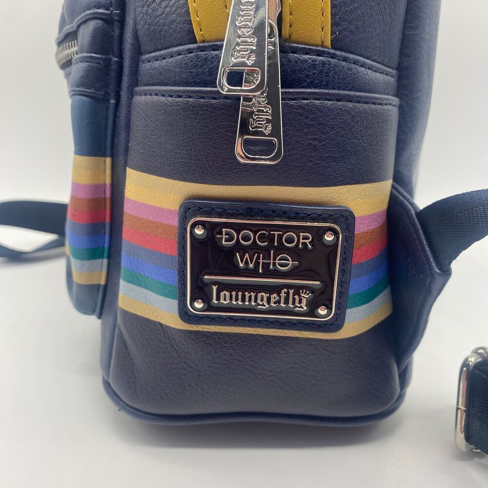 Doctor Who Loungefly Navy Blue Stripe Mini Backpack Thirteenth Adjustable Rare - Picture 5 of 11